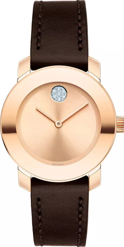 Movado Bold Rose Dial Brown Leather Ladies Watch - 3600438