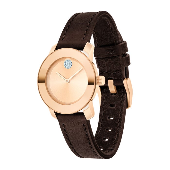 Movado Bold Rose Dial Brown Leather Ladies Watch - 3600438