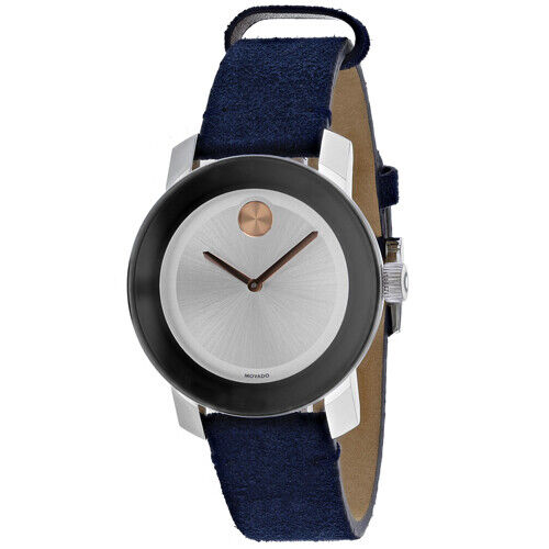 Movado Bold Silver Dial Blue Leather Strap Women Watch  - 3600446