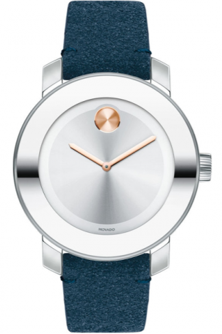 Movado Bold Silver Dial Blue Leather Strap Women Watch  - 3600446