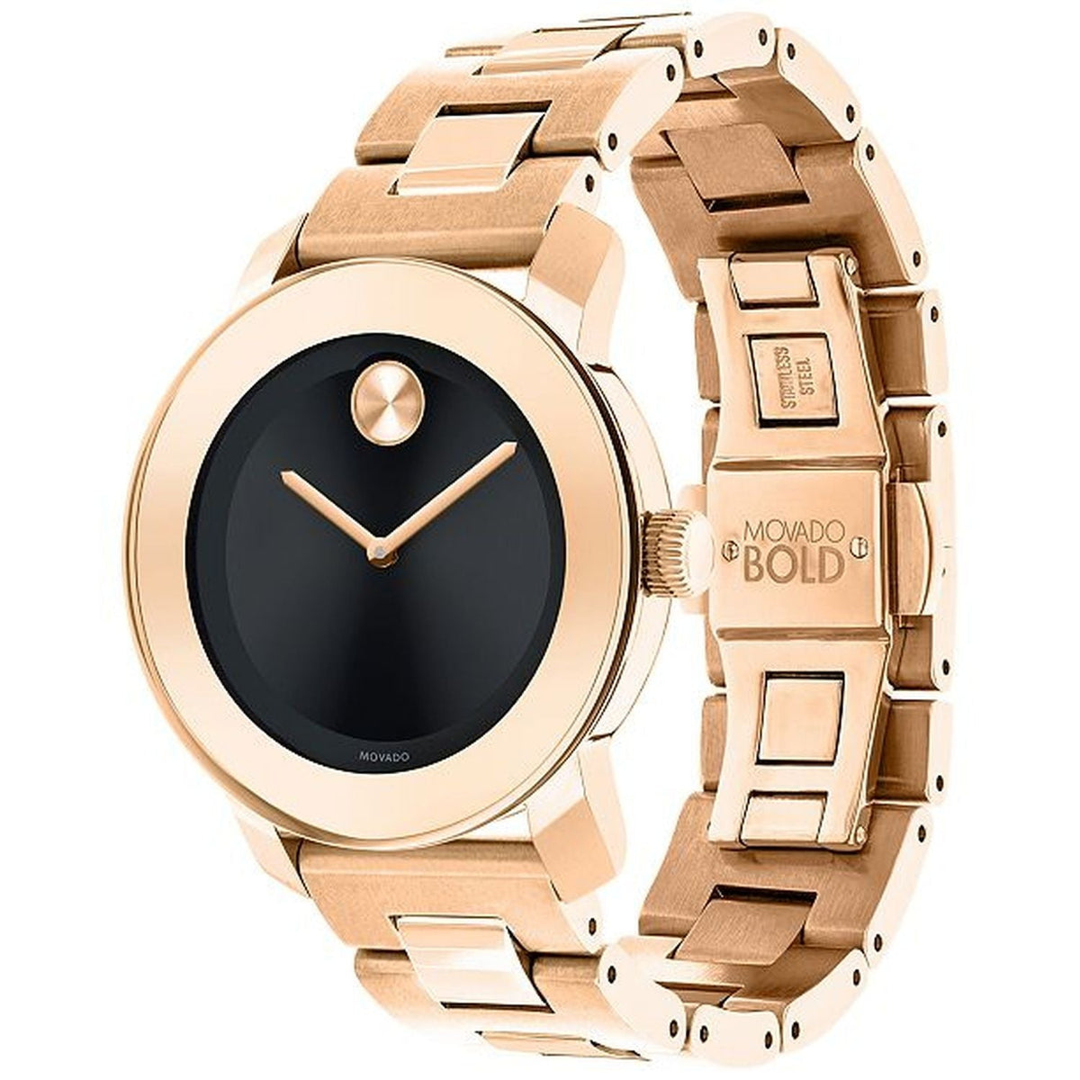 Movado Bold Black Sunray Dial Rose Gold-tone Unisex Watch - 3600463