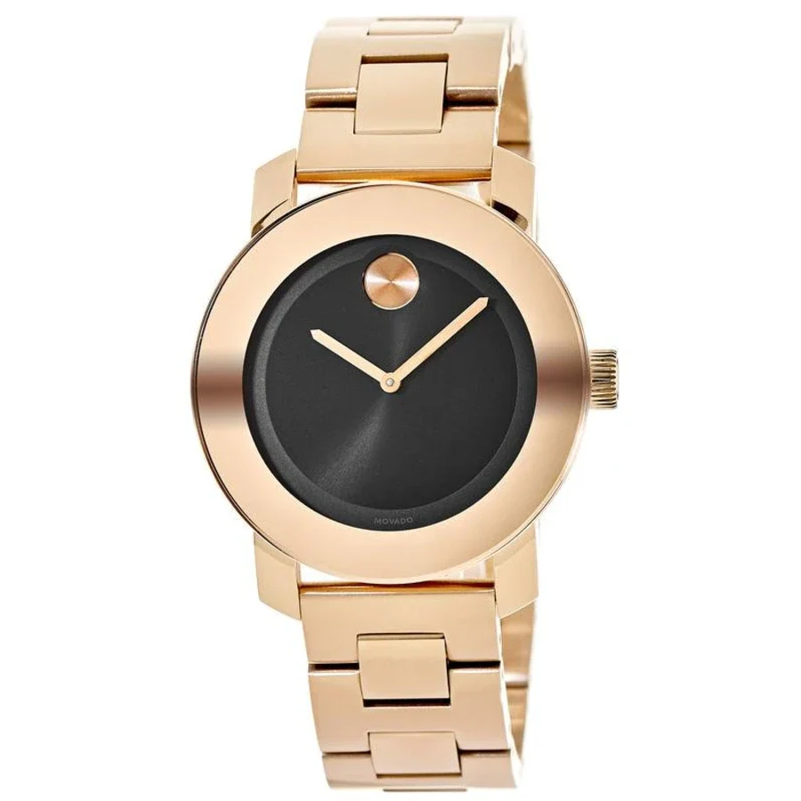 Movado Bold Black Sunray Dial Rose Gold-tone Unisex Watch - 3600463