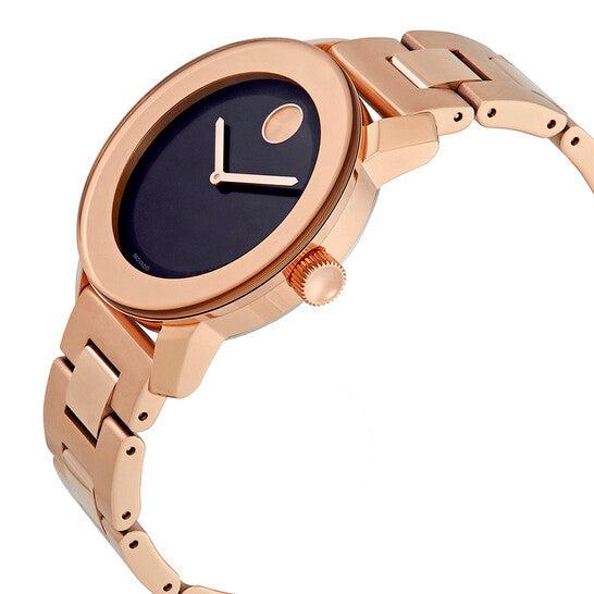 Movado Bold Black Sunray Dial Rose Gold-tone Unisex Watch - 3600463
