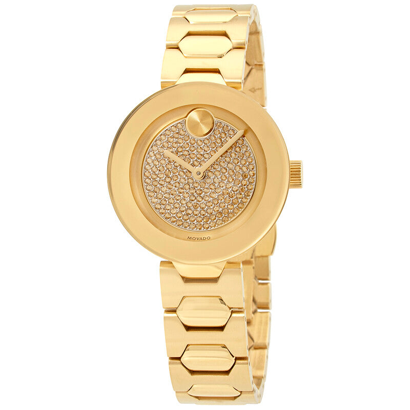 Movado Bold gold tone women's watch with crystal pave dial and matching bracelet