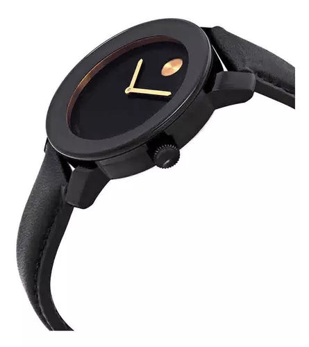 Movado Bold Black Dial Black Leather Strap Unisex Watch -3600527