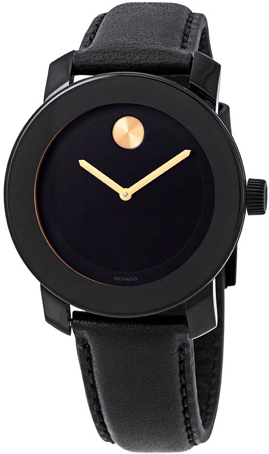 Movado Bold Black Dial Black Leather Strap Unisex Watch -3600527