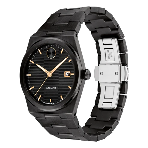 Movado Bold Quest side view showing stainless steel bracelet and watch profile