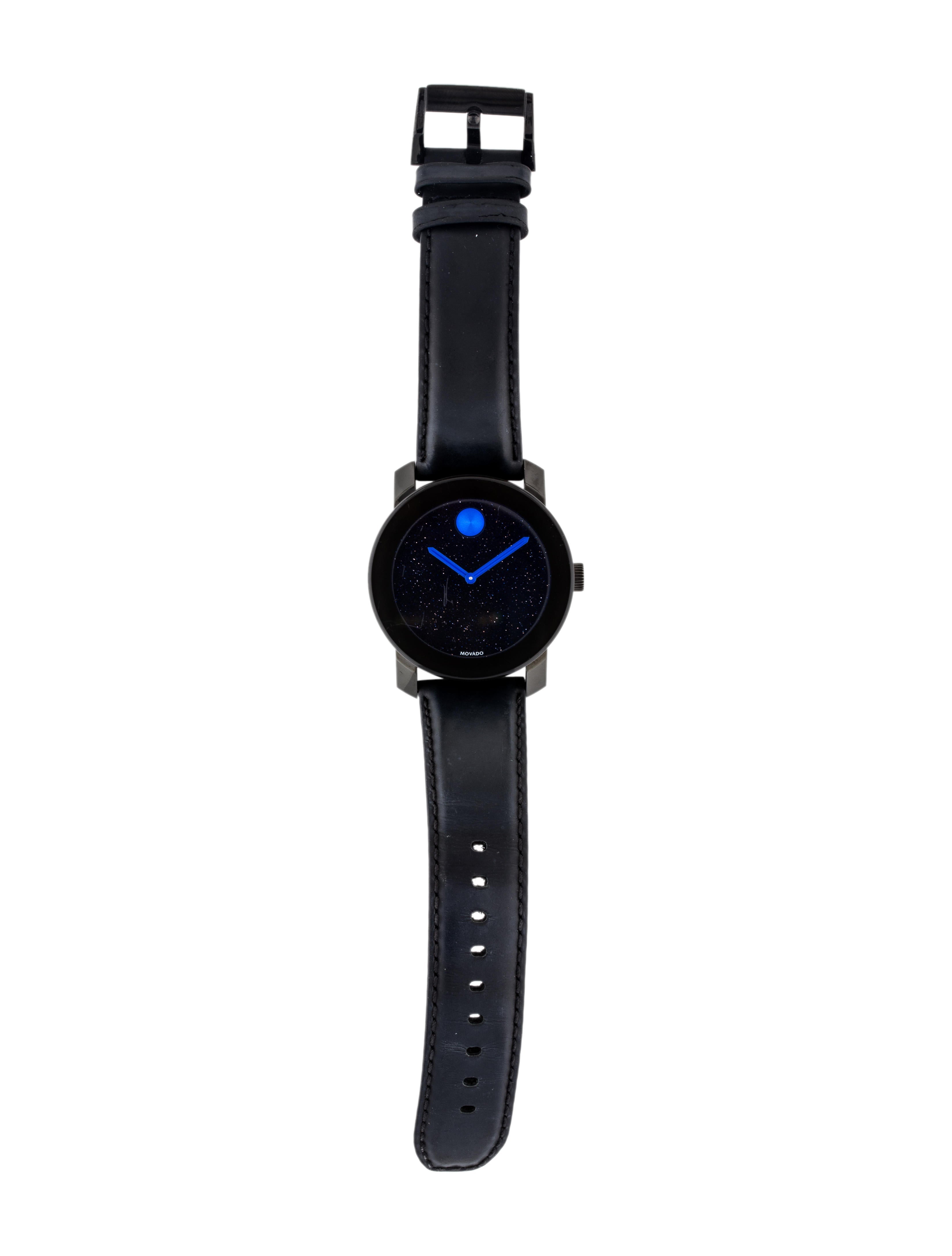 Movado Bold TR90 watch worn on wrist with black leather strap
