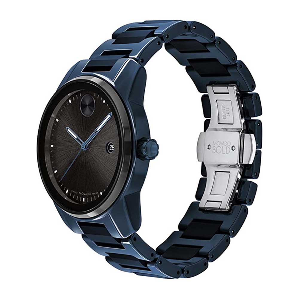 Movado Bold Verso Quartz Black Dial Blue Ceramic and Steel Men's Watch 3600864