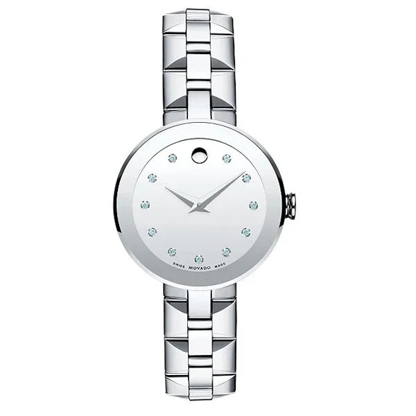 Movado Diamonds Silver Stainless Steel Silver Dial Quartz Ladies Watch - 0606814