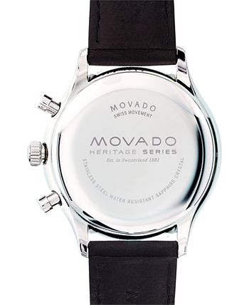 Movado Heritage Series watch caseback engraved with brand name and model information