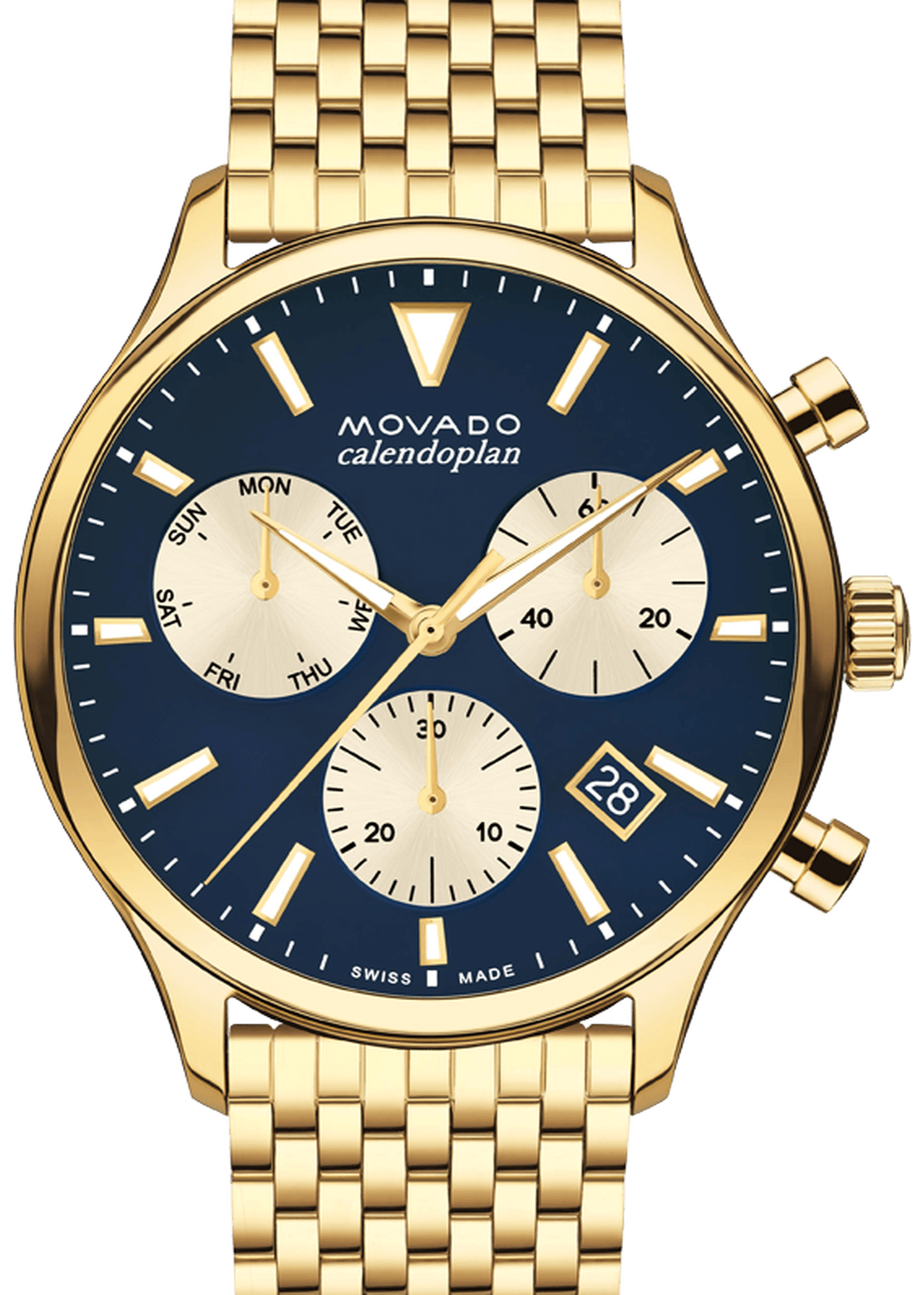 Movado Heritage Black Dial Gold Tone Chronogrph Men's Watch - 3650015