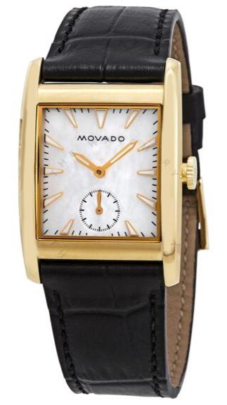 Movado Heritage Mother of Pearl White Dial Black Leather Strap Women's Watch - 3650050