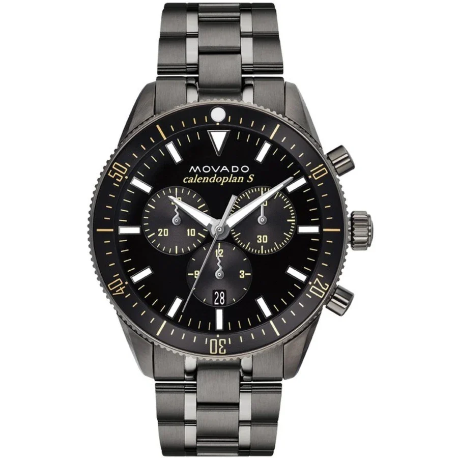 Movado Heritage 42mm Chronograph Steel Black Dial Quartz Men Watch - 3650102