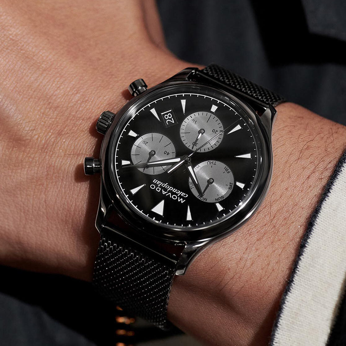 Heritage Calendoplan Black Dial Grey Steel Men's Watch - 3650100