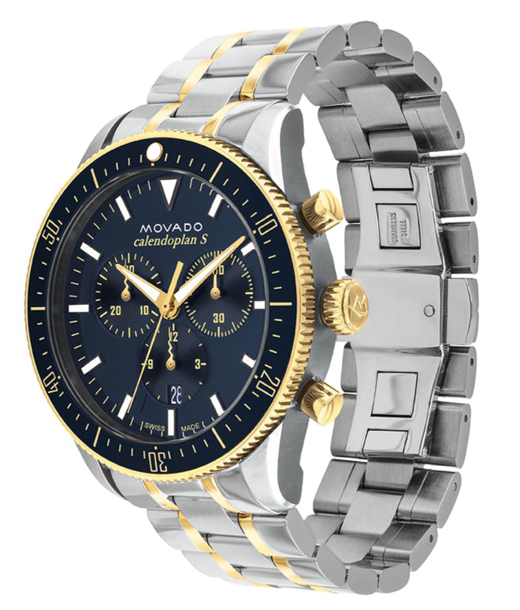 Two-tone stainless steel and gold-tone bracelet with gold chronograph pushers and crown