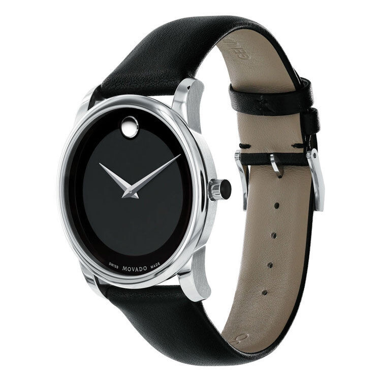 Movado Museum Black Dial Black Leather Strap Men Watch - 0606502