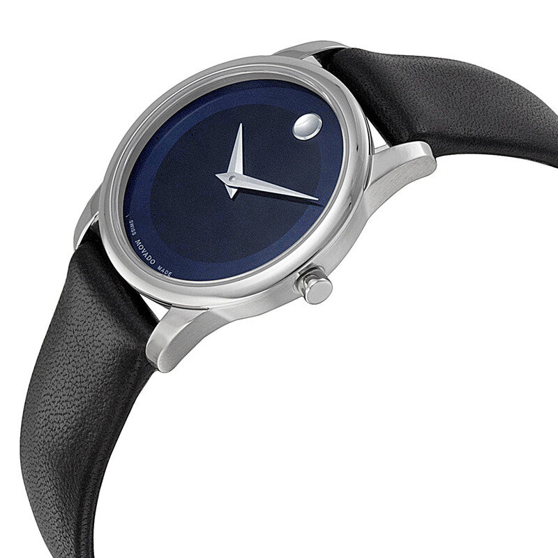 Movado Museum Blue Dial Stainless Steel Case Black Leather Strap Ladies Watch - 0606611