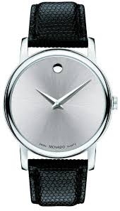 Movado Museum Quartz Silver Dial Black Leather Strap Men's Watch - 2100001
