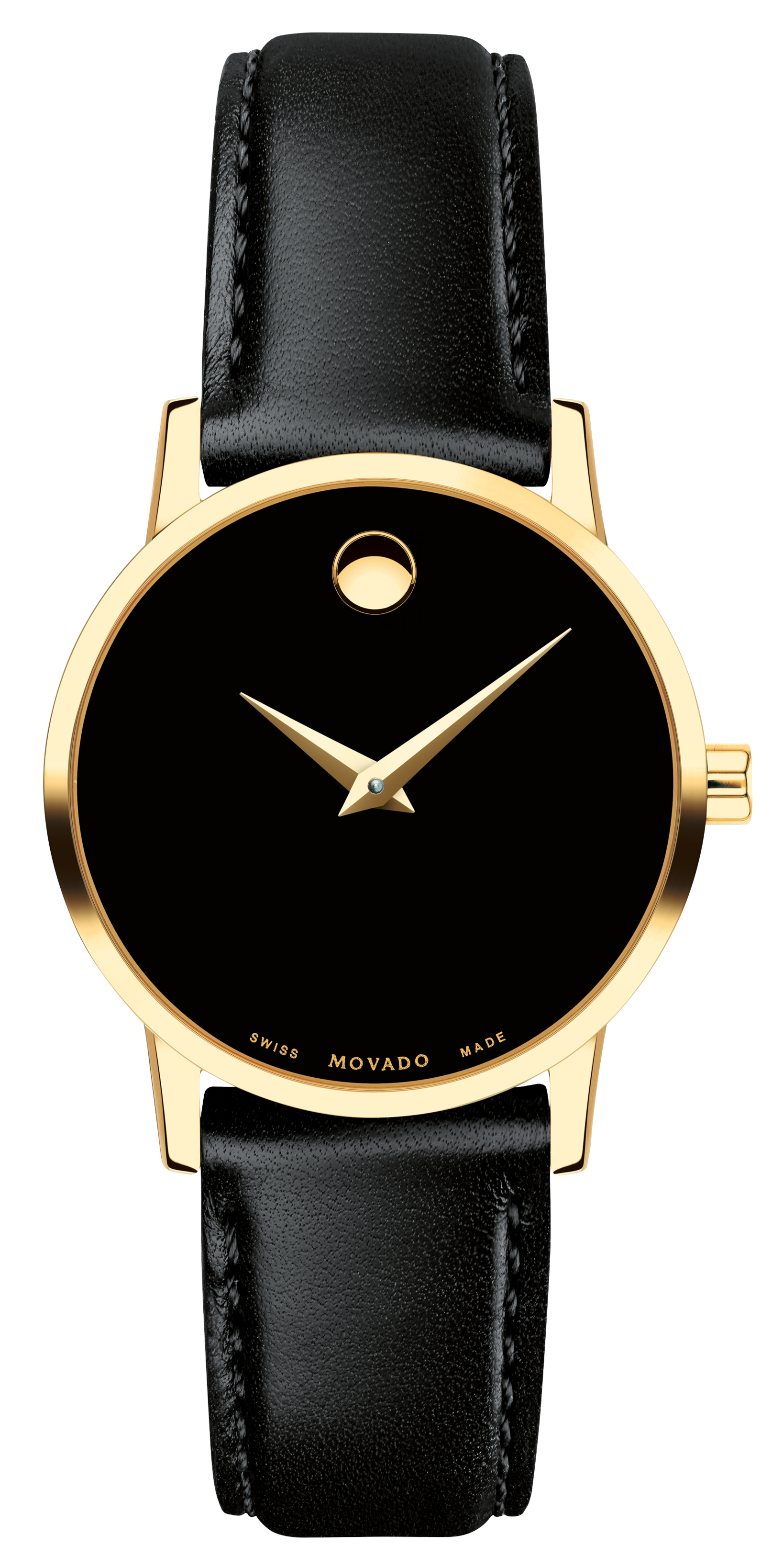 Movado Museum Black Dial Black Leather Ladies Watch - 2100006