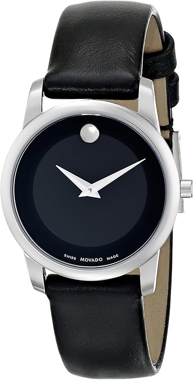Movado Museum Classic Black Dial Black Leather Strap Women Watch - 0606503