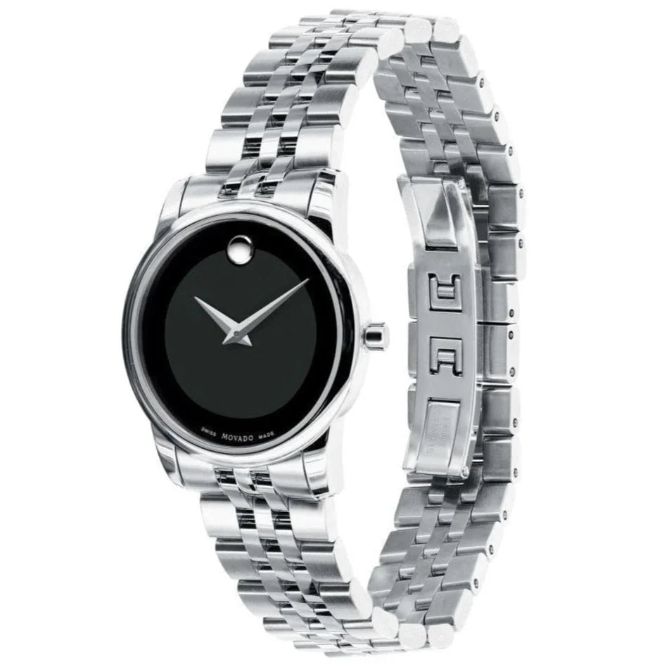 Movado Museum Classic Black Dial Silver Steel Strap Women Watch - 0606505