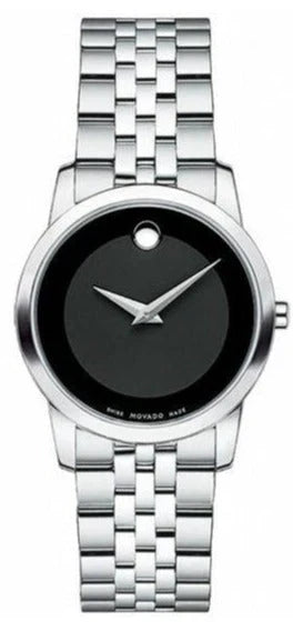 Movado Museum Classic Black Dial Silver Steel Strap Women Watch - 0606505