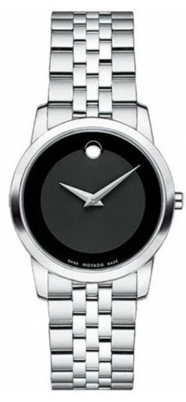 Movado Museum Classic Black Dial Silver Steel Strap Women Watch - 0606505