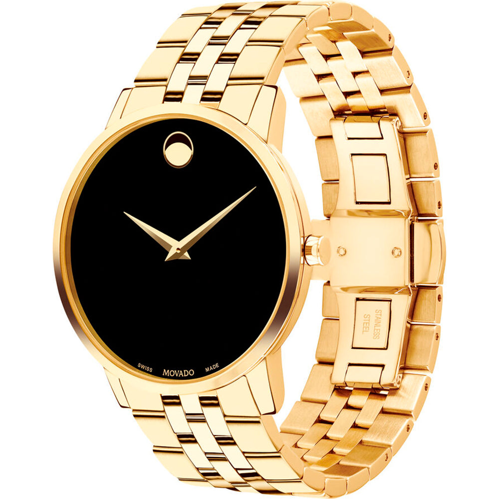 Movado Museum Classic Swiss Black Yellow Gold PVD Watch 0606997