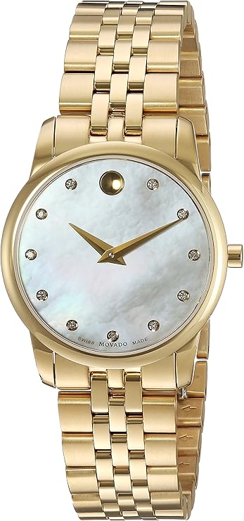 Movado Museum Classic Diamonds Mother of Pearl Dial Gold Steel Strap Women Watch - 0606998