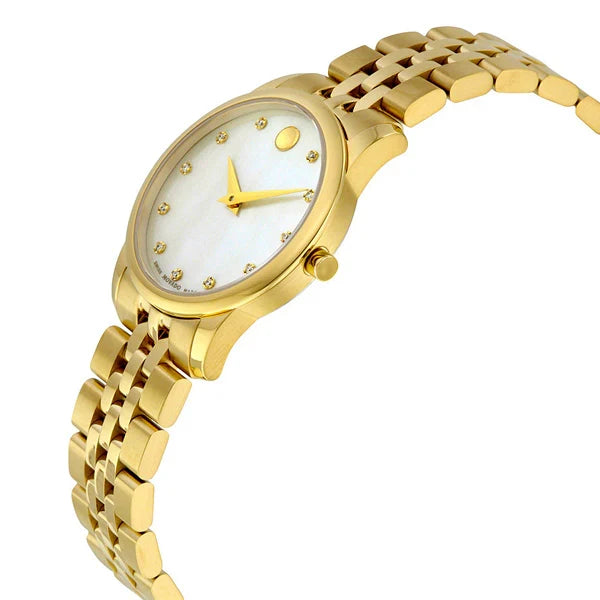 Movado Museum Classic Diamonds Mother of Pearl Dial Gold Steel Strap Women Watch - 0606998