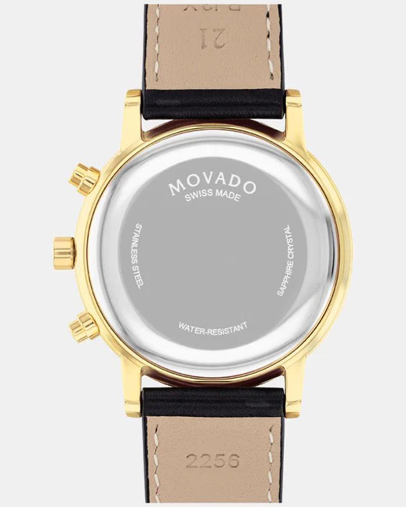 Movado Museum Classic caseback showing Swiss Made marking and water resistant rating
