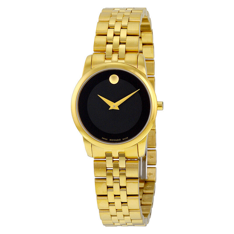 Movado Museum Classic black dial yellow gold PVD ladies watch front view