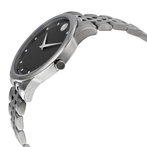 Movado Museum Diamonds Black Dial Silver Steel Strap Men's Watch 0606878