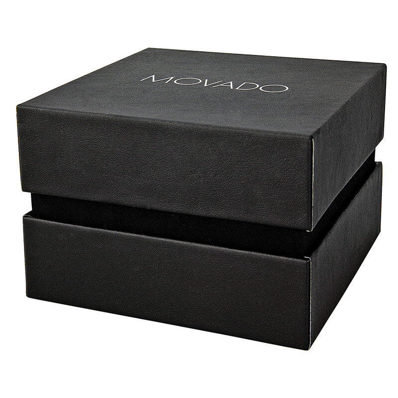 Movado Museum watch presentation box with Movado branding