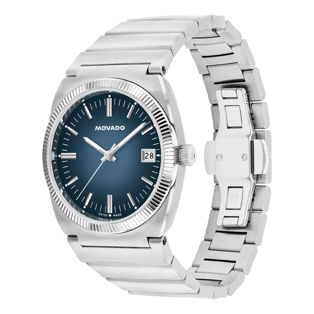 Movado Heritage Series Ondoplan 36mm Blue Dial Steel Bracelet Men's Watch - 3650215