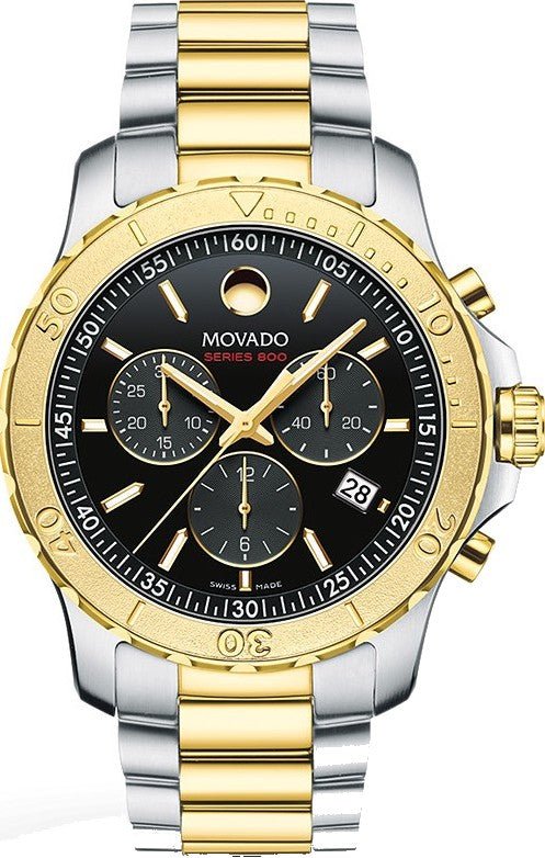 Movado Series 800 Chronograph Black Dial Two-Tone Men's Watch - 2600138