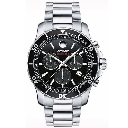 Movado Series 800 Black Chronograph Dial Stainless Steel Men's Watch - 2600142