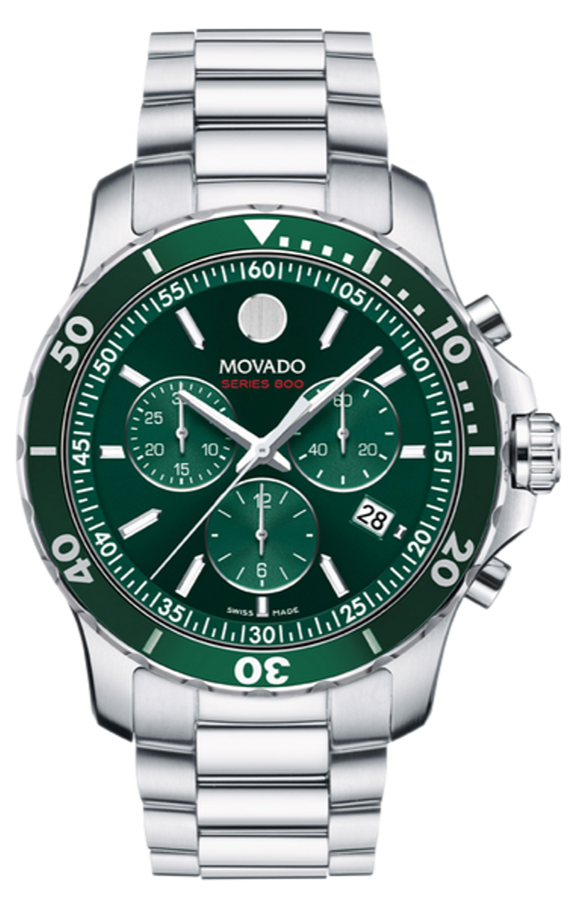 Movado Series 800 Chronograph Quartz Green Dial Men's Watch - 2600179