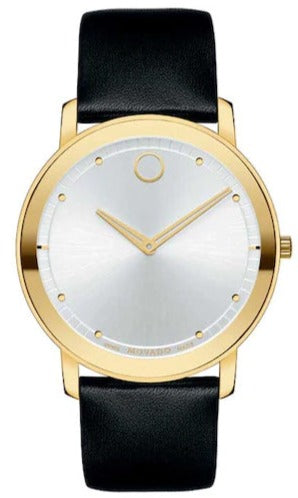 Movado TC Silver Dial Black Leather Strap Men Watch - 0606695