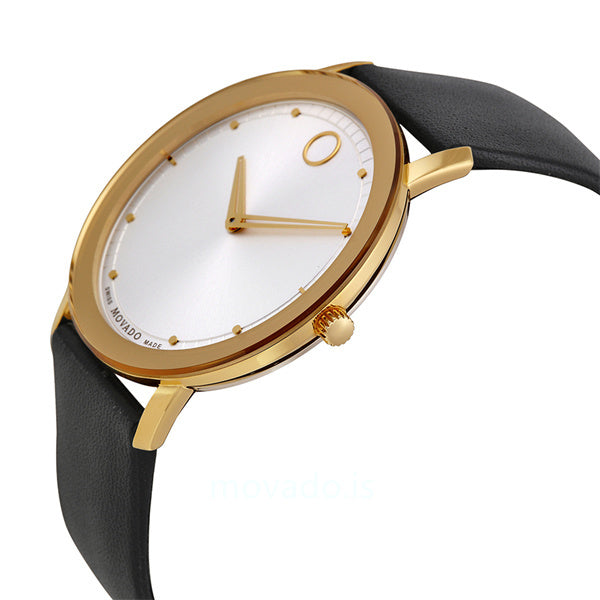 Movado TC Silver Dial Black Leather Strap Men Watch - 0606695