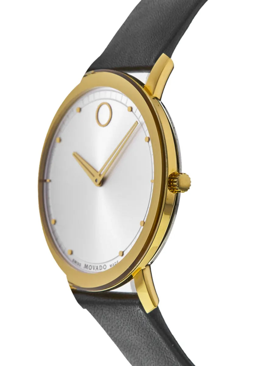 Movado TC Silver Dial Black Leather Strap Men Watch - 0606695
