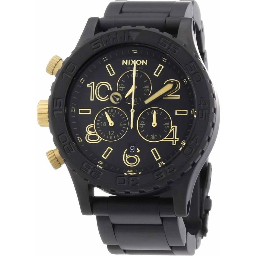 Nixon 42-20 Chrono black dial chronograph with gold subdials and numerals