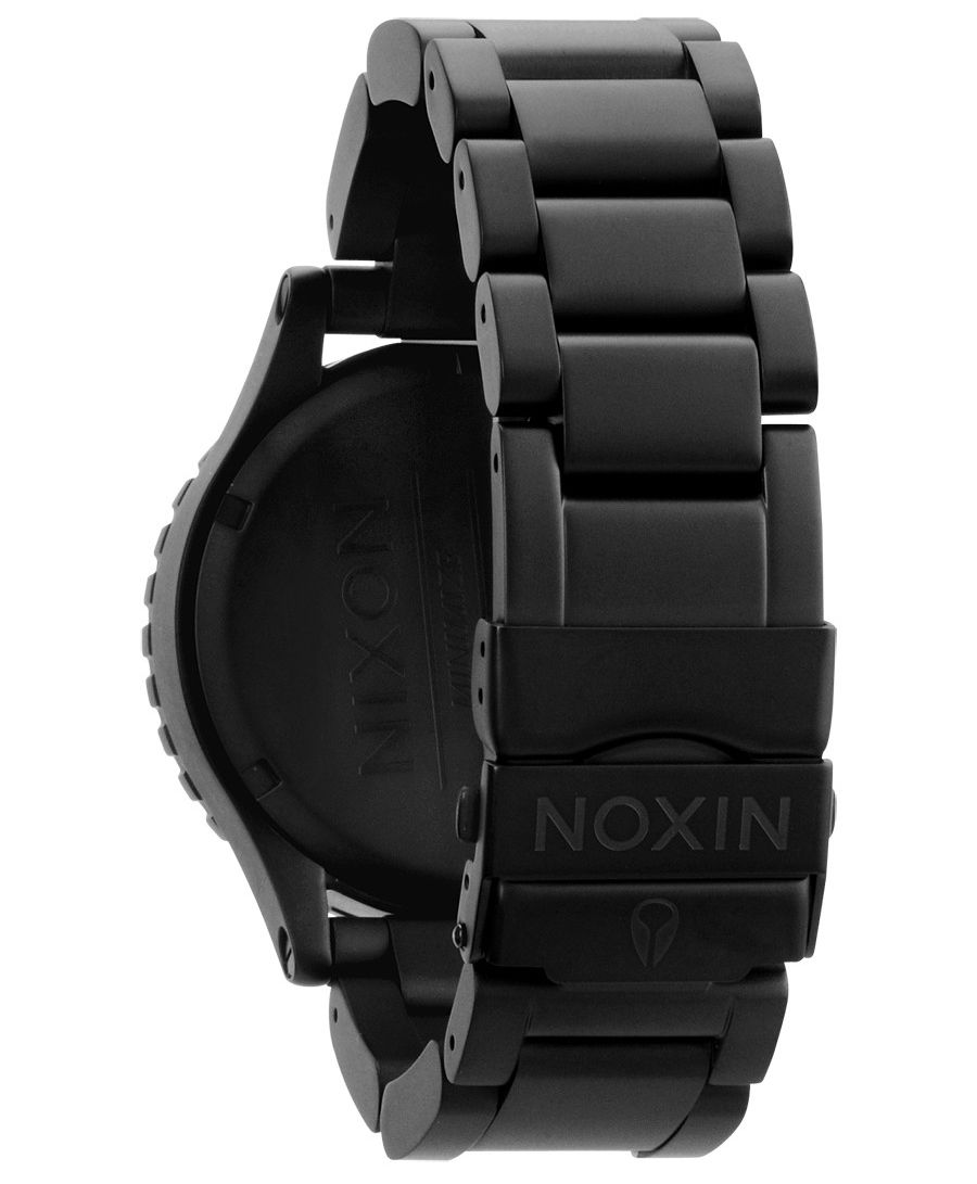 Nixon 42-20 Chrono solid stainless steel black bracelet and case back detail
