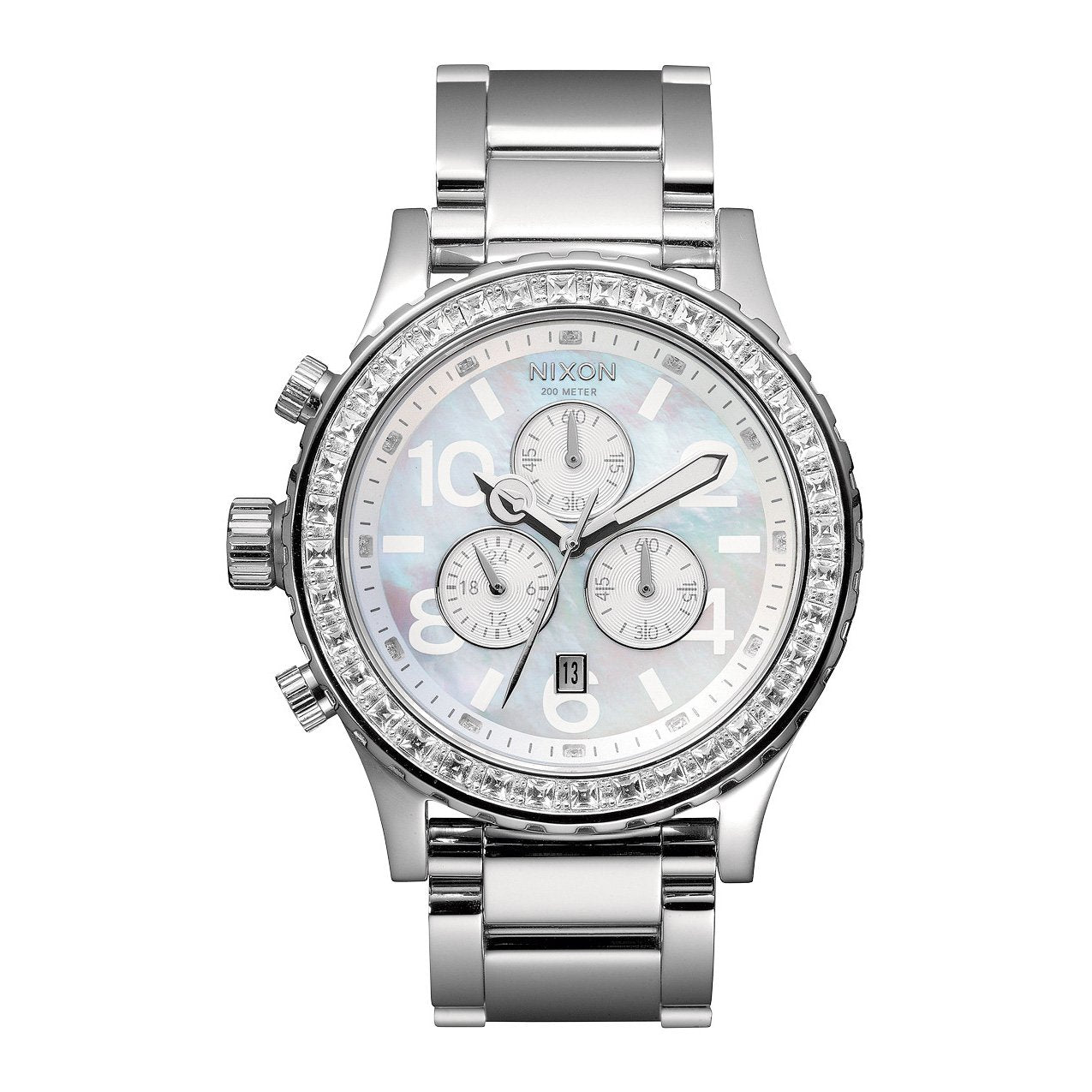 Nixon 42-20 Chronograph Crystal women's watch with pearl dial and crystal bezel