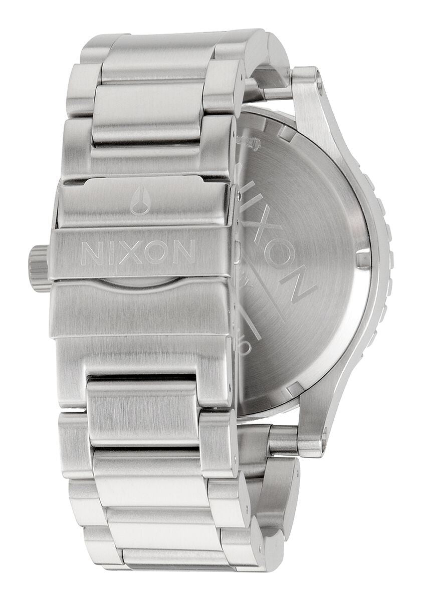 Nixon 51-30 watch caseback and bracelet detail in stainless steel