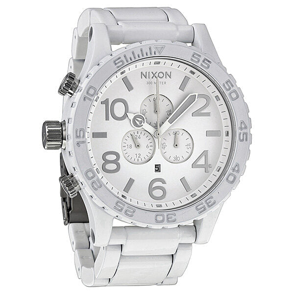 Nixon 51-30 Chronograph white dial white PVD chronograph watch front view