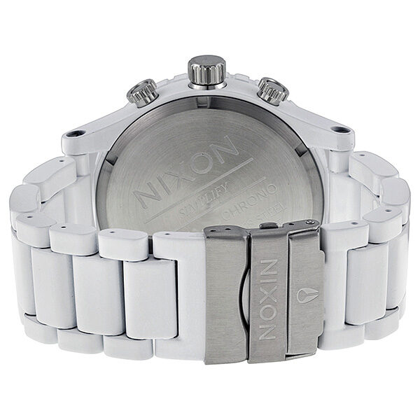 Nixon 51-30 Chronograph caseback with white PVD band and deployment clasp