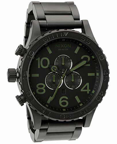 Nixon 51-30 Surplus matte black chronograph watch with lime green indices and three subdials