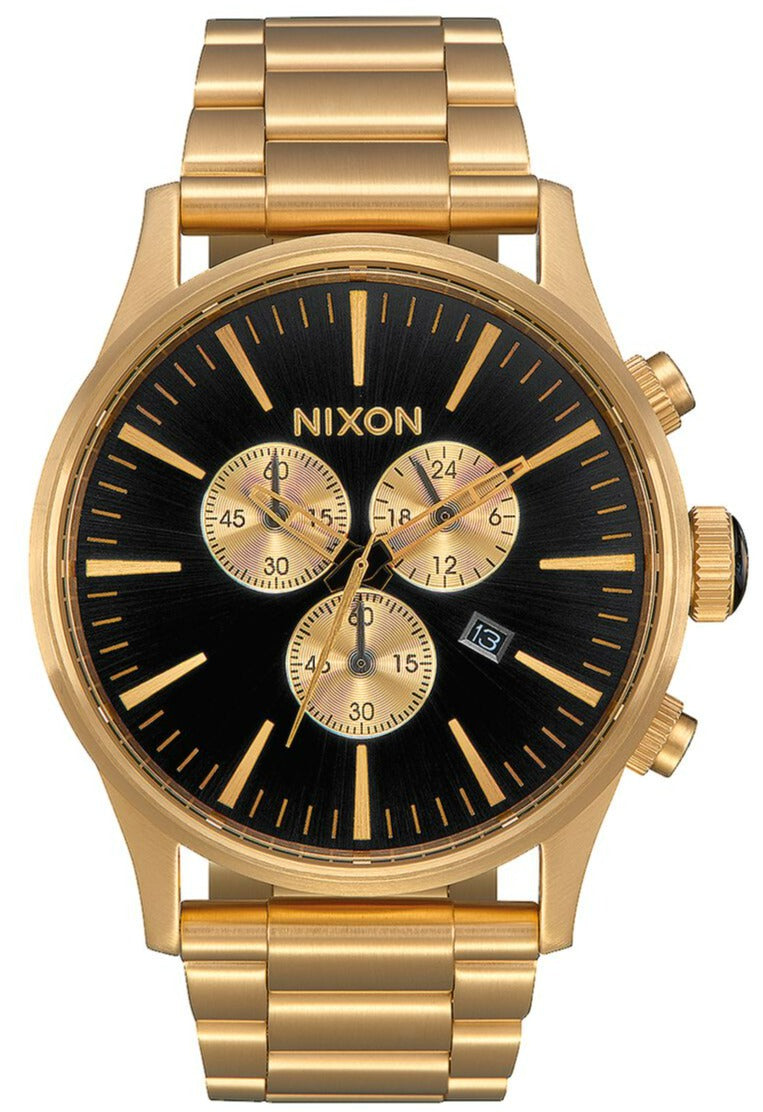 Nixon Sentry Chrono all gold and black men's watch with black dial and three gold subdials